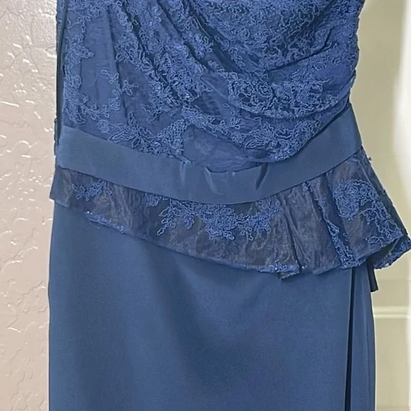 Marchesa Notte One Shoulder Lace Gown Dress Navy Size 0 - Picture 7 of 10